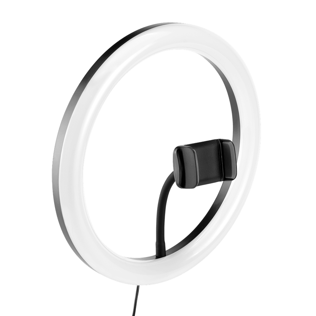 Ring light with black holder on a green background