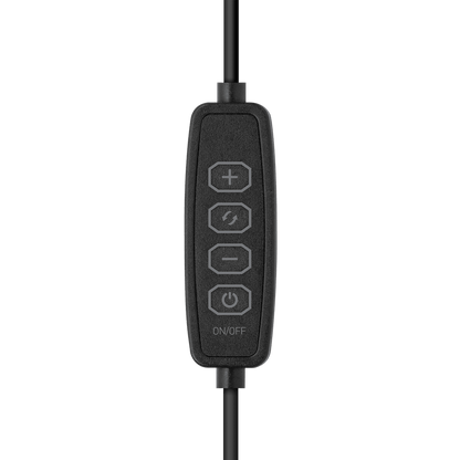 Black remote control with buttons on a transparent background