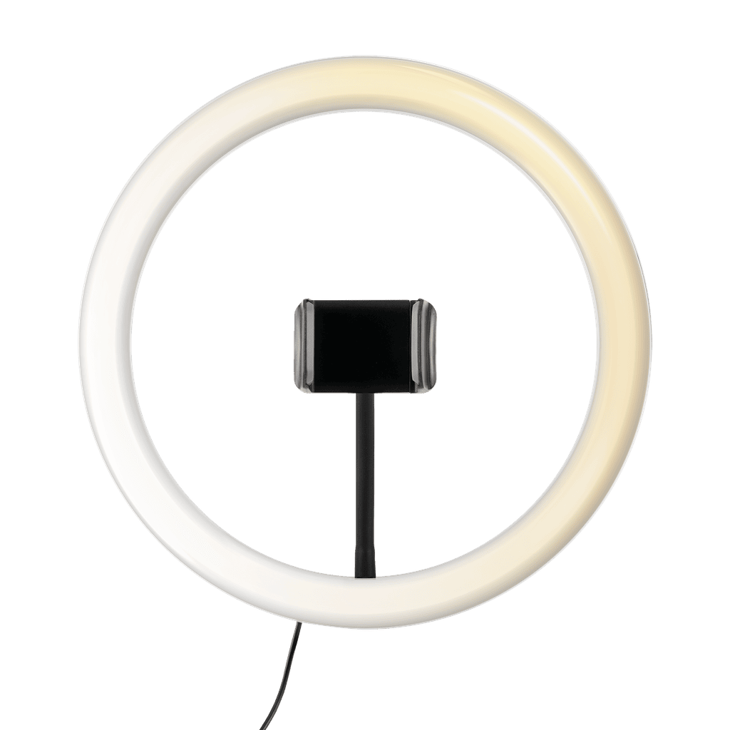 Circular ring light with a black central component on a transparent background