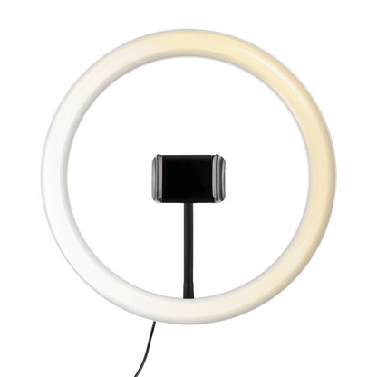 Circular ring light with a black central component on a transparent background