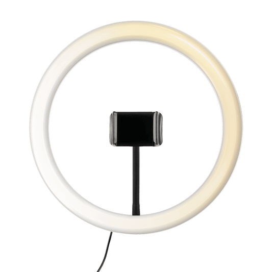 Circular ring light with a black central component on a transparent background