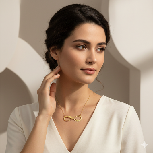 Infinity Feather Design Name Necklace