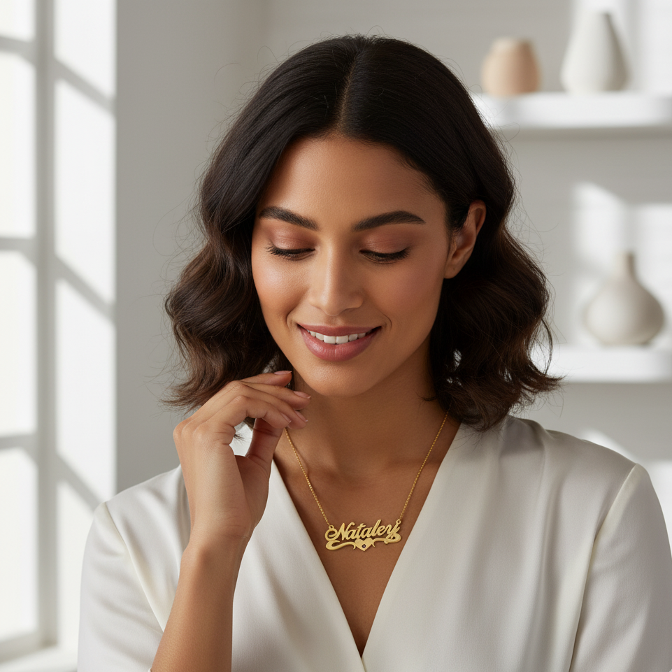 Stylish Birthstone Name Necklace With Heart