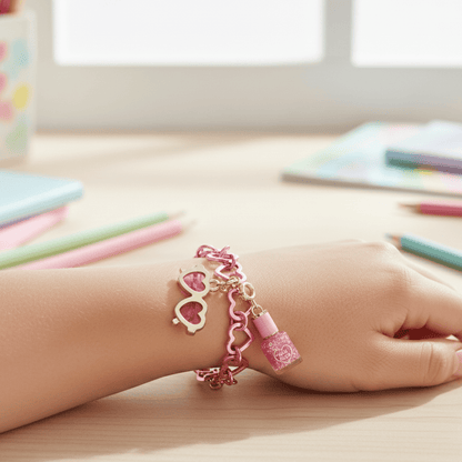 Pink bracelet with sunglasses charm