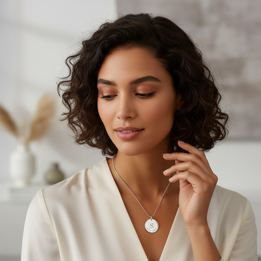 Personalized Initial and Date Round Disc Necklace