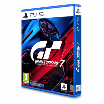 Gran Turismo 7 game case for PS5 on a white background