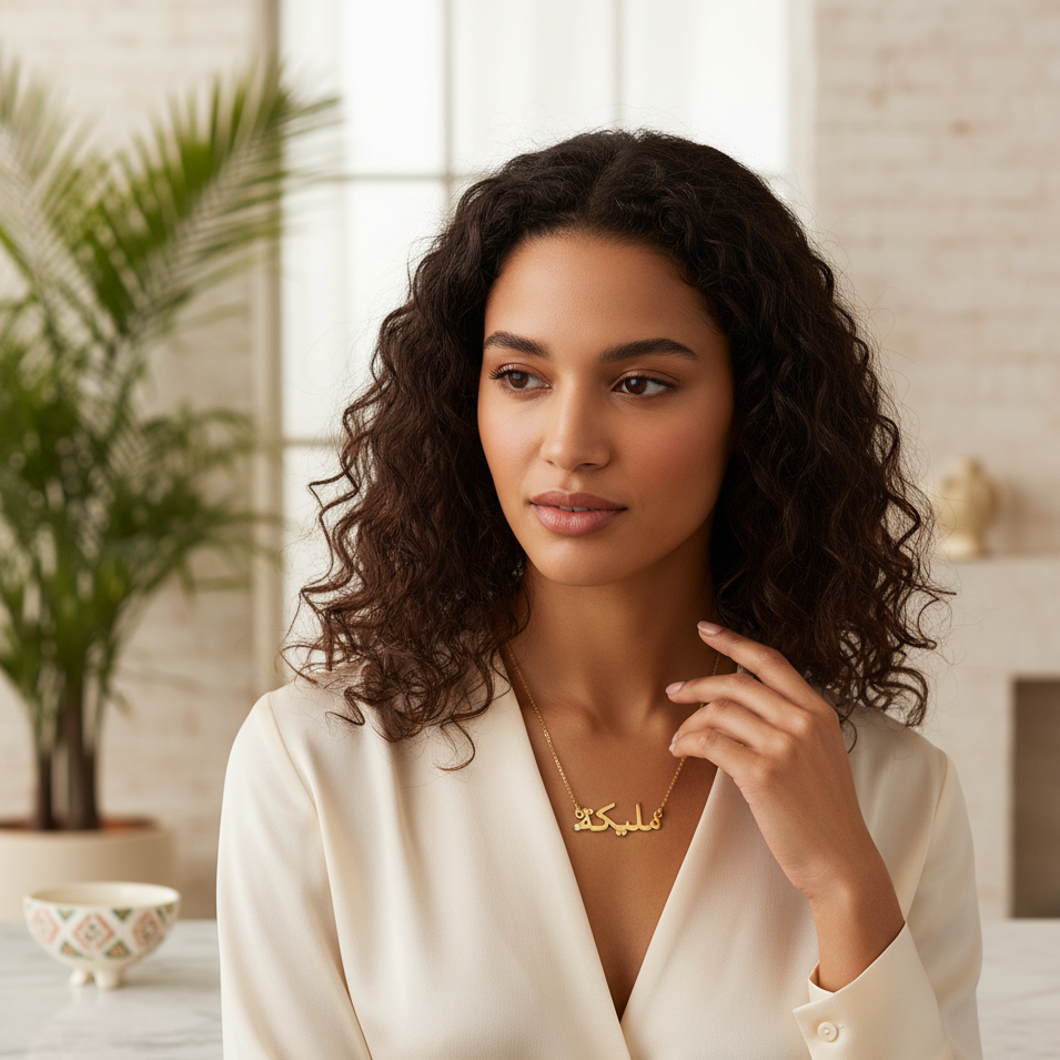 Embedded Birthstone Arabic Name Necklace
