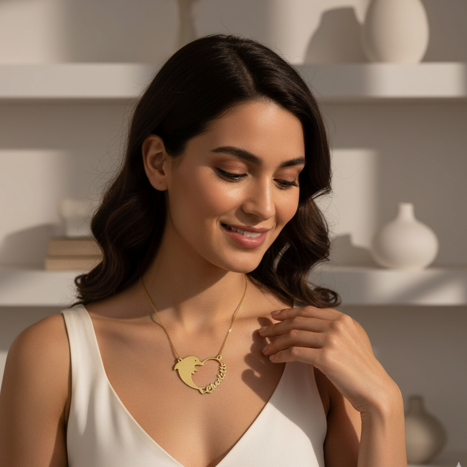 Dolphin Heart Name Necklace