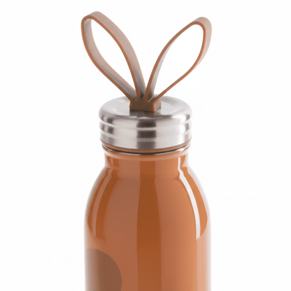 Brown bottle with a silver cap and rubber band on a white background