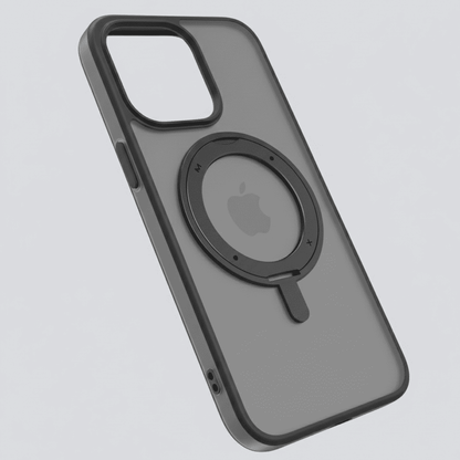 Phone case with a magnetic ring holder on a light gray background