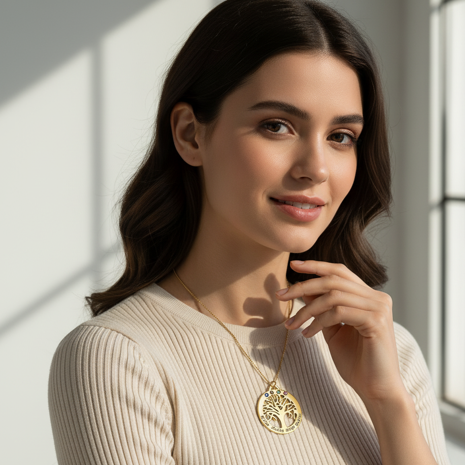 Four Birthstones Family Tree Necklace