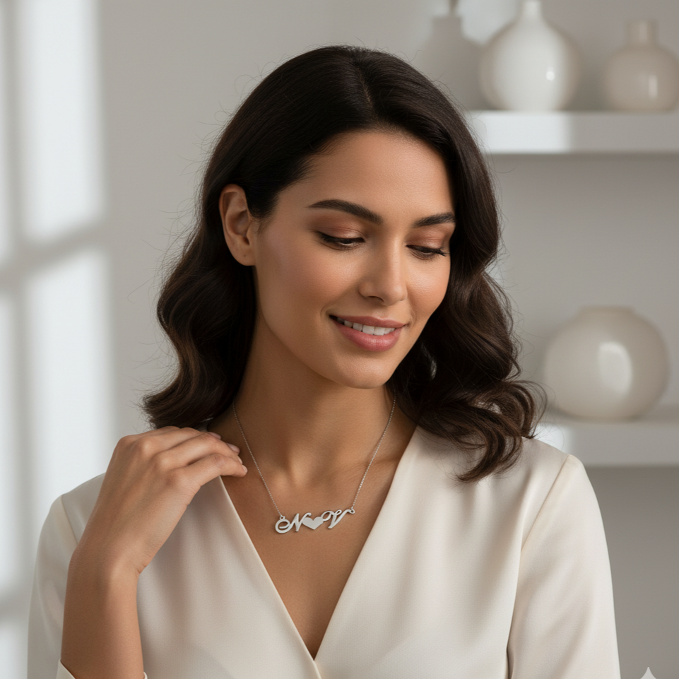 Custom Initials With Heart Necklace