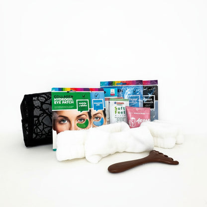 Assorted skincare and beauty products on a white background