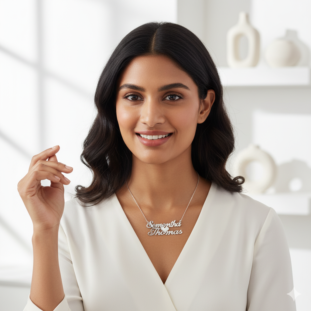 Tiny Heart In Center Double Name Necklace