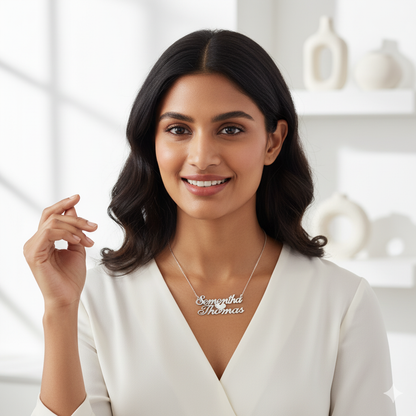 Tiny Heart In Center Double Name Necklace