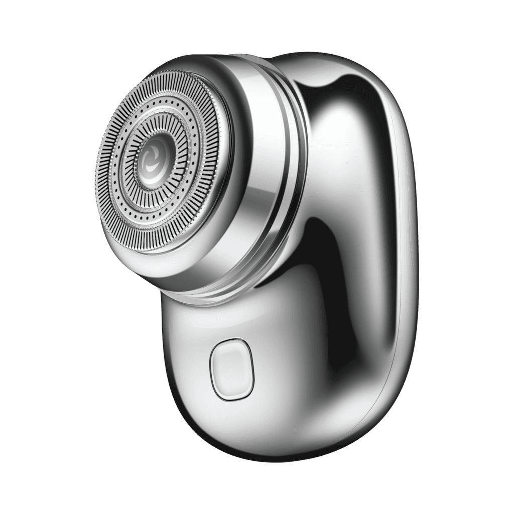 Silver electronic device on a green background