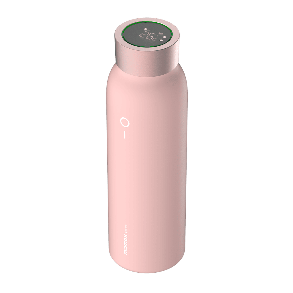 Pink water bottle with a green cap on a transparent background