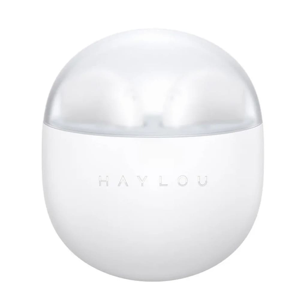 Round white container with silver lid on a white background, featuring the brand 'Haylou'.