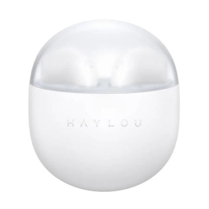 Round white container with silver lid on a white background, featuring the brand 'Haylou'.