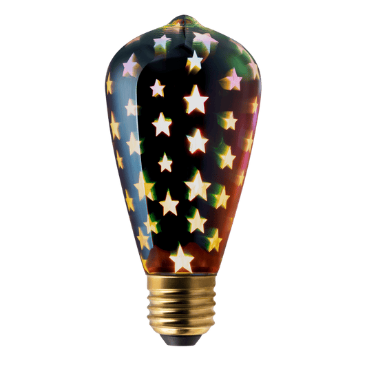 Decorative light bulb with star pattern on a transparent background