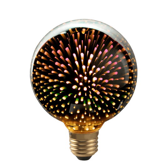 Decorative light bulb with fireworks design on a transparent background