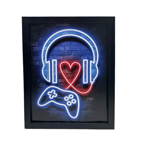 Vibrant Neon Game Wall Art with Frame - "I Love Gaming"