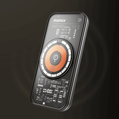 Momax electronic device with digital display on a dark background