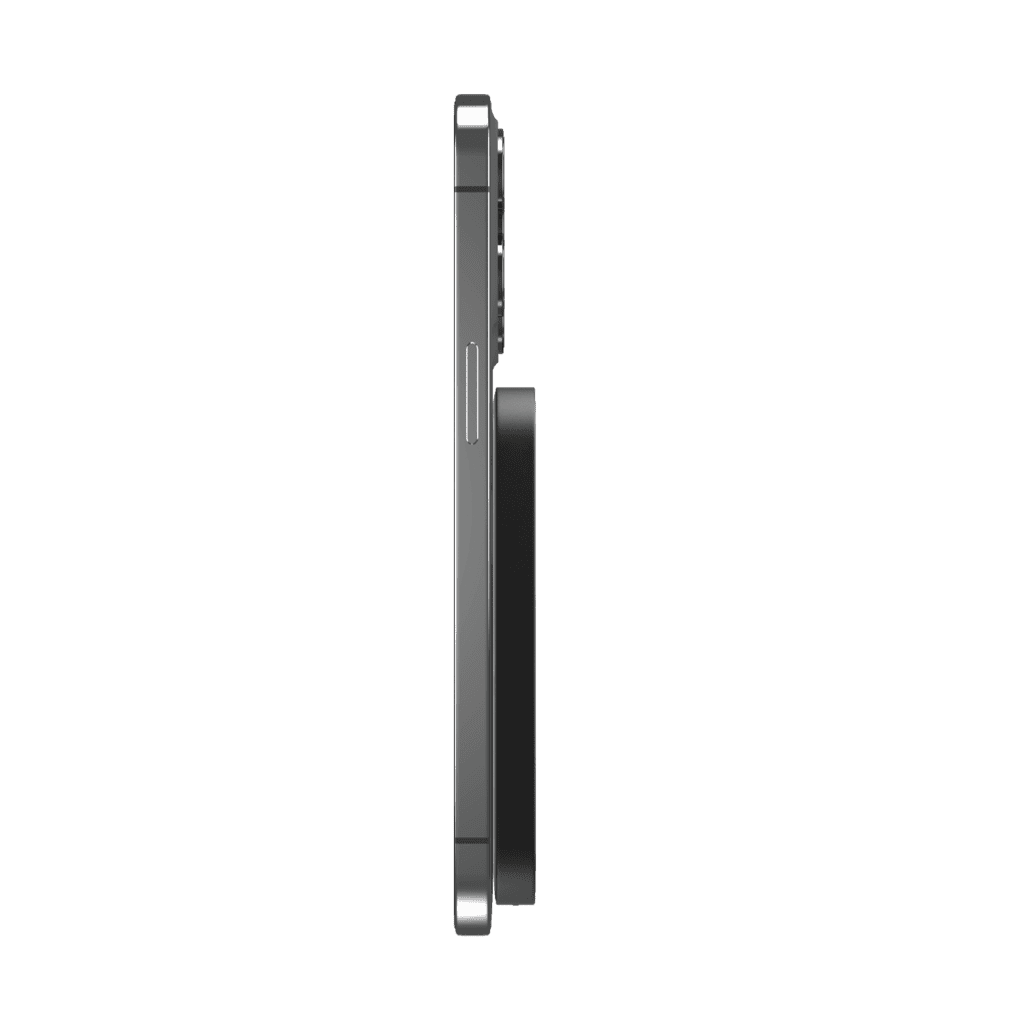 Side view of a black electronic device on a transparent background