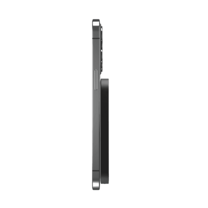 Side view of a black electronic device on a transparent background