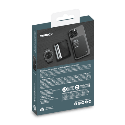 Momax magnetic wireless battery pack packaging on a white background