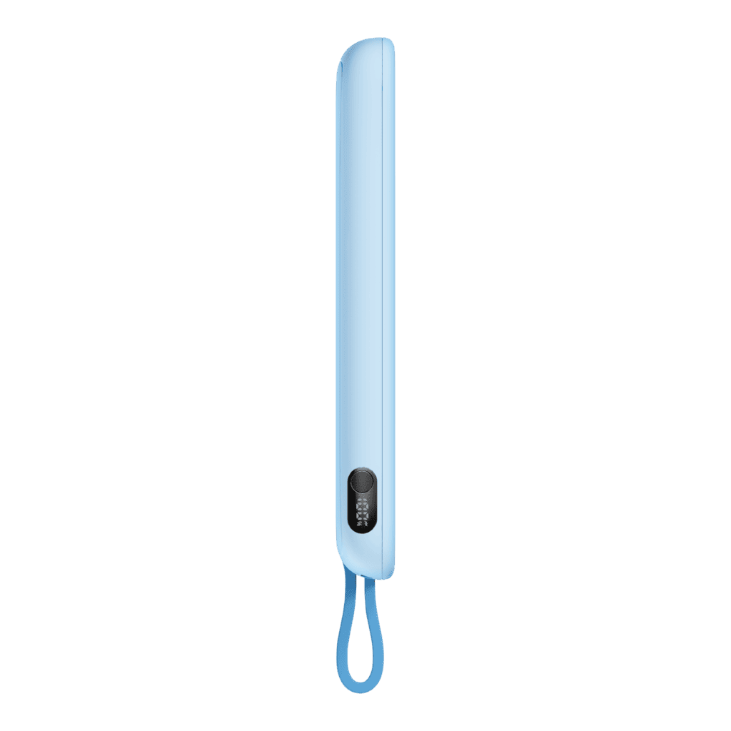 Light blue phone case with a strap on a transparent background