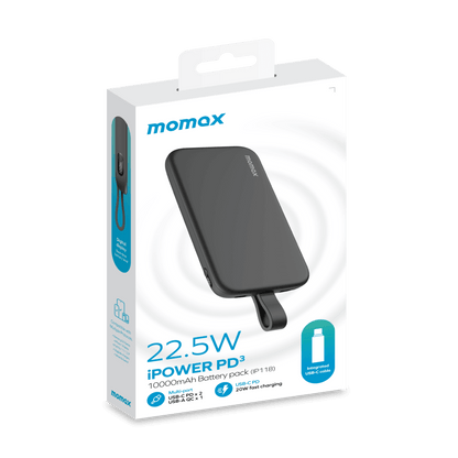 Momax power bank packaging on a white background
