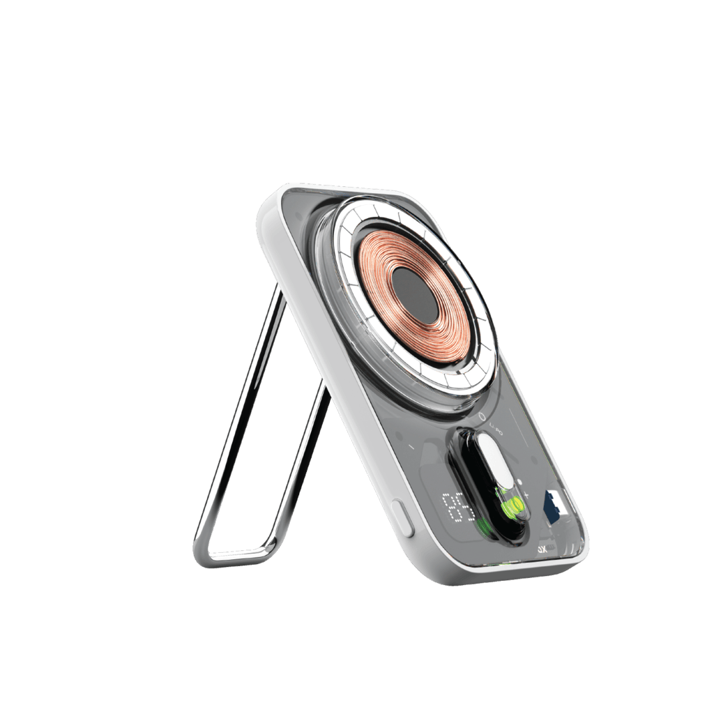 Wireless charger on a stand with a green background