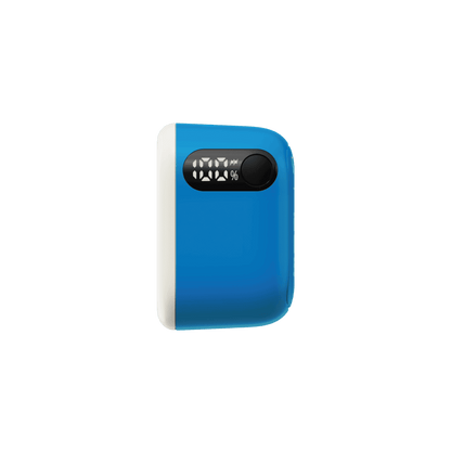 Blue power bank with digital display on a transparent background