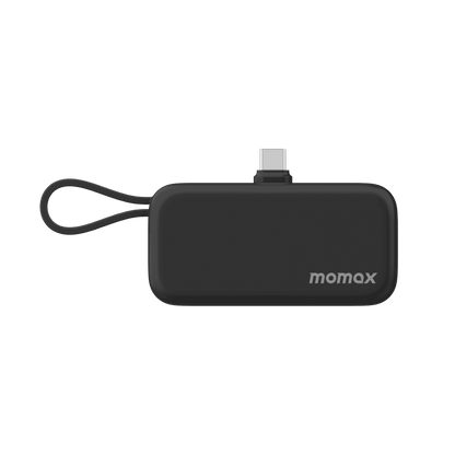 Black portable device with USB-C connector on a transparent background