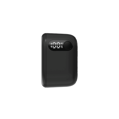 Black power bank with digital display on a white background