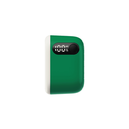 Green power bank with digital display on a transparent background