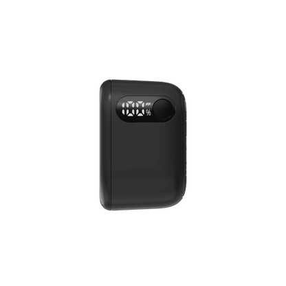 Black power bank with digital display on a white background