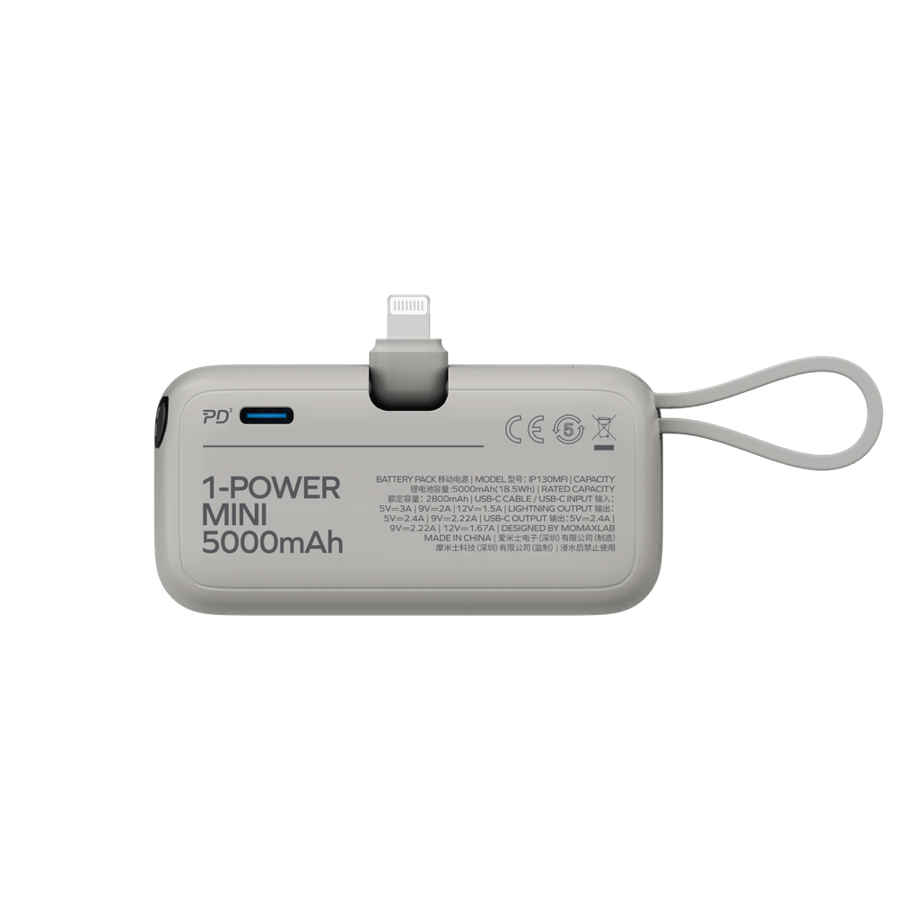 1-Power Mini 5000mAh 3-in-1 Power Bank with Lightning Plug