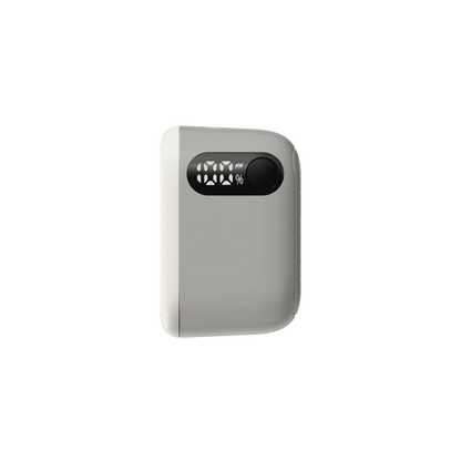Gray power bank with digital display on a transparent background