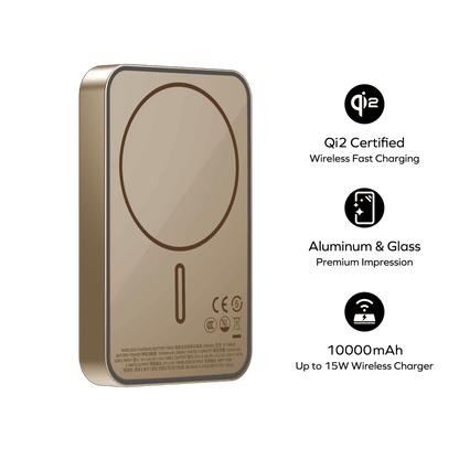 Wireless charging pad with QI2 certification on a green background