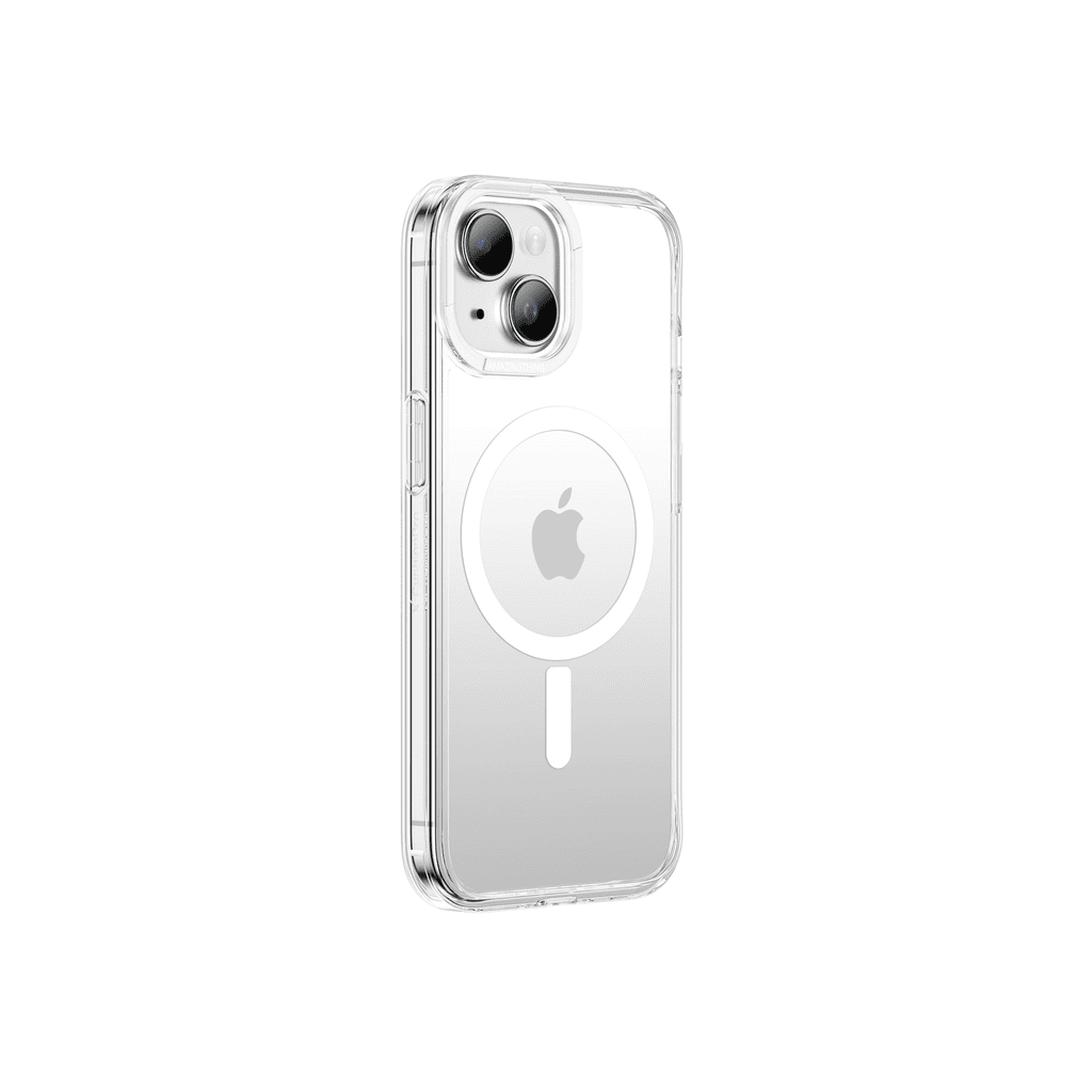 Clear phone case with Apple logo on a white background