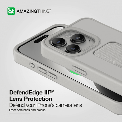 Phone case with camera lens protection feature on a light gray background