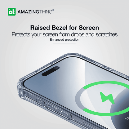 Phone case with raised bezel for screen protection, featuring the Amazing Thing logo.