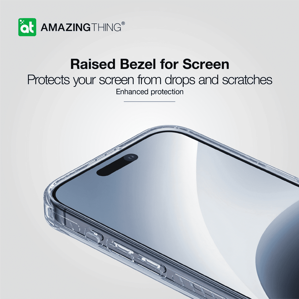 Phone screen protector with 'Amazing Thing' branding on a light gray background