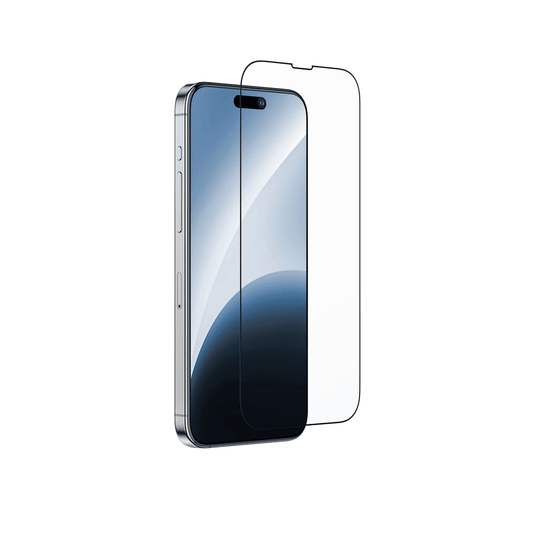 Smartphone with a transparent screen protector on a white background