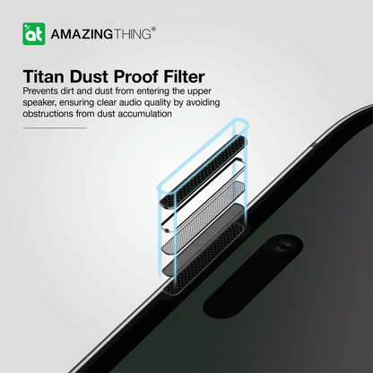 Titan Dust Proof Filter for a smartphone with 'Amazing Thing' branding on a gray background.
