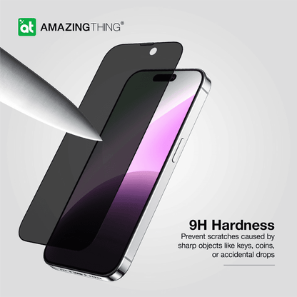 Phone screen protector with 9H hardness feature on a white background, featuring the Amazing Thing brand.