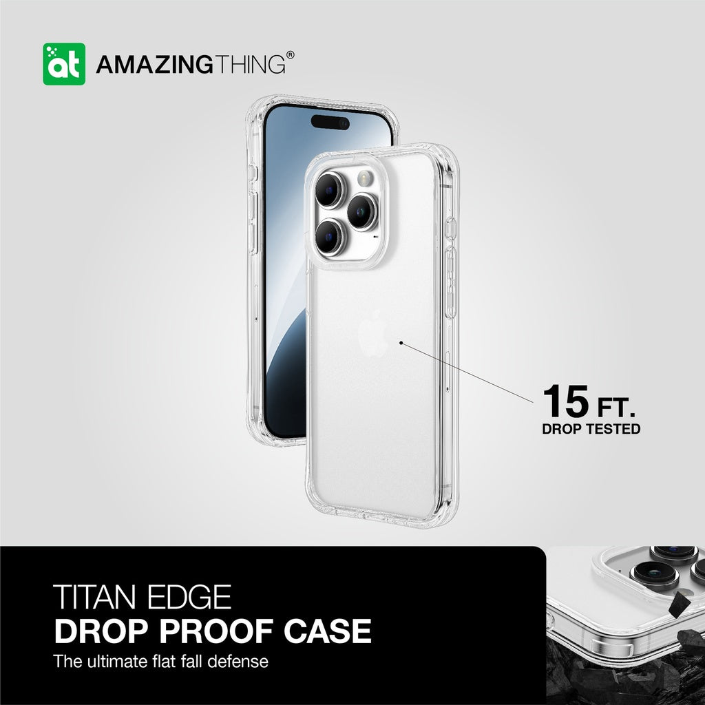 Clear phone case with magnetic feature and drop test information on a white background, featuring the Amazing Thing brand.