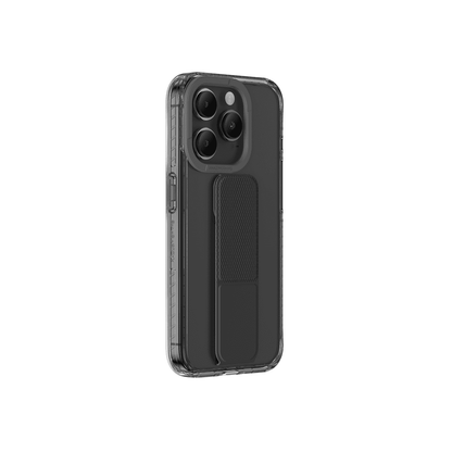 Black phone case with a grip panel on a white background